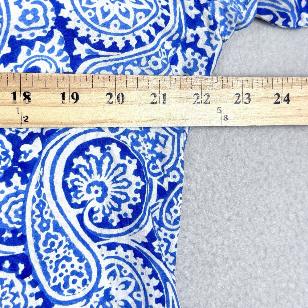 Gretchen Scott Top Womens Large Blue Paisley Tunic Resortwear Coastal V Neck - Picture 10 of 14